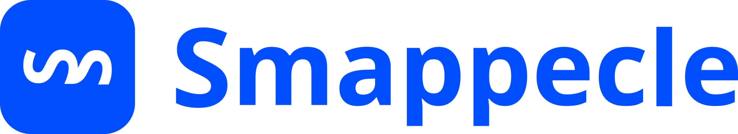 Horizonral version of the Smappecle logo in all blue.